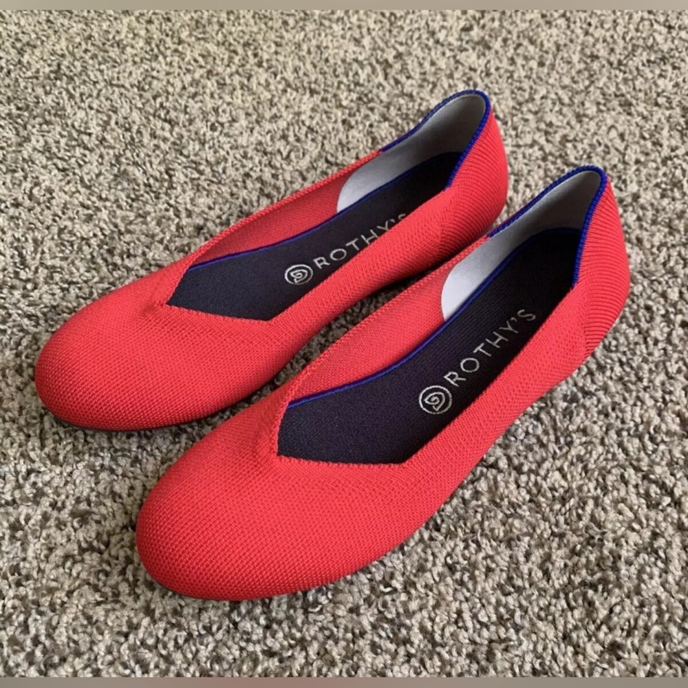 EUC Rothy's Red Flats Round Toe Women's Size 10/ EU 42 Slip On Ballet Shoes